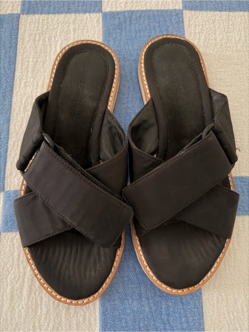 James Perse Black Crisscross Slide Sandals